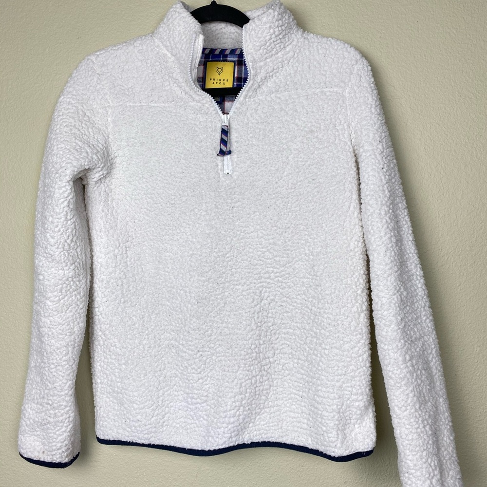 Prince & Fox White 1/4 zip Sherpa Pullover Shirt S
